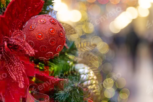 Preview: Sparkling Christmas Ornament with Festive Poinsettia Flowers