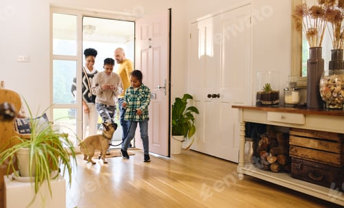 Preview: Family arriving home, boy with Down syndrome with dog