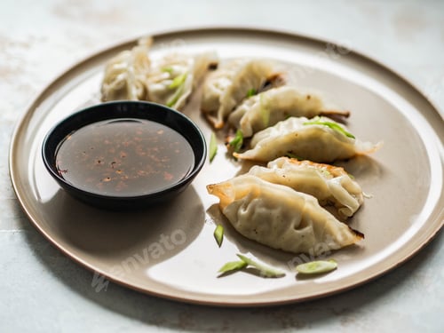 Preview: Chinese traditional dumplings - gyoza with pork and vegetables o