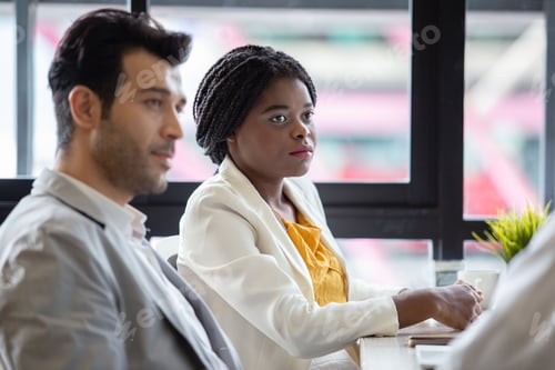 Preview: Focus of African-American Business woman. meeting share ideas meeting