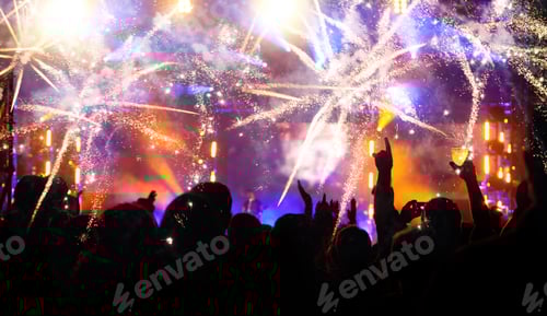 Preview: Silhouetted Crowd Celebrates Fireworks Display at Outdoor Event