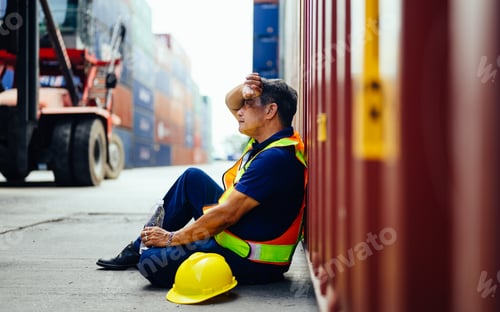 Preview: Tired industrial logistic worker working at overseas shipping container yard