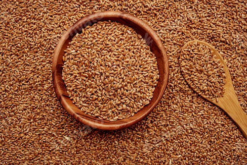 Preview: plate with cereals organic product ingredients wooden table