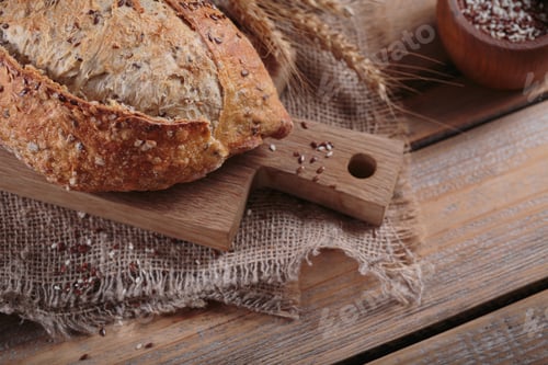 Preview: Fresh baked whole grain bread with flax seeds