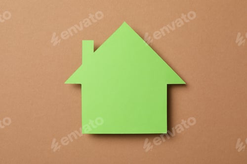 Preview: Paper house on craft background, space for text