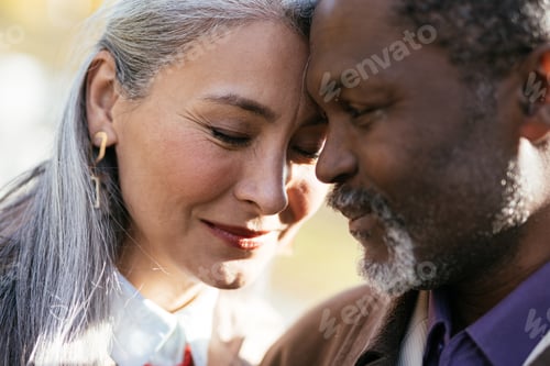 Preview: Storytelling image of a multiethnic senior couple in love