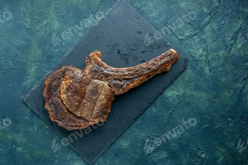 Preview: top view fried meat slice on dark blue background meat food dish dinner barbecue fry color