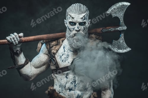 Preview: Pale skinned undead warrior with blue eyes and huge axe