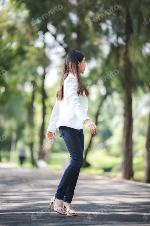 Preview: young Asian business woman are smiling and happy lifestyle, outdoor beautiful pretty portrait