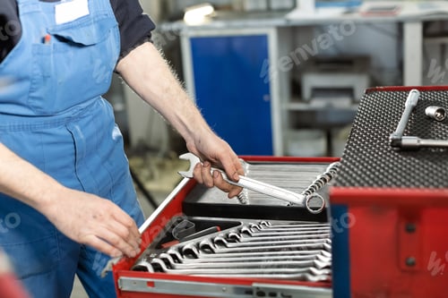 Preview: Professional red toolbox. A set of tools for repair in car service.
