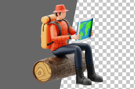 Preview: Character Holding a Map 3D Illustration