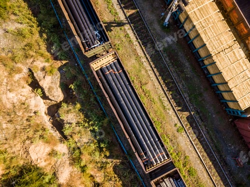 Preview: top view of cargo train transport industrial pipe tube f