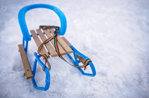 Preview: Blue metal and wooden sleds