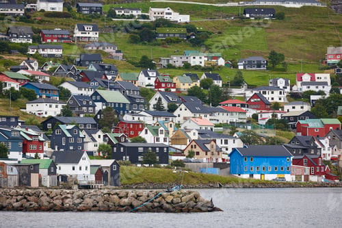 Preview: Picturesque colorful village of Vestmanna in Feroe islands. Denmark