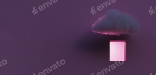 Preview: White fluffy cloud flying over the window, hole in the wall. Minimal outdoor exterior. On color
