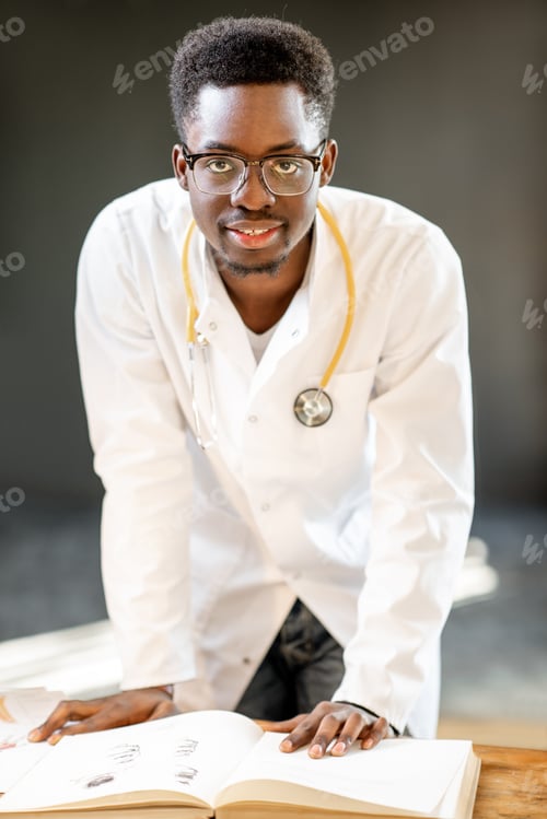 Preview: African medical student portrait indoors