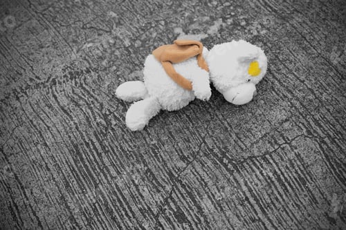 Preview: lonely teddy bear sleep on cement floor for created postcard.