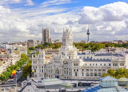 Preview: Madrid, Spain Skyline At Communication Palace Torrespana Tower.