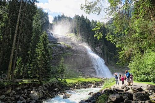 Preview: People visiting Krimml waterfalls in high tauern national park (Austria). HDR image.
