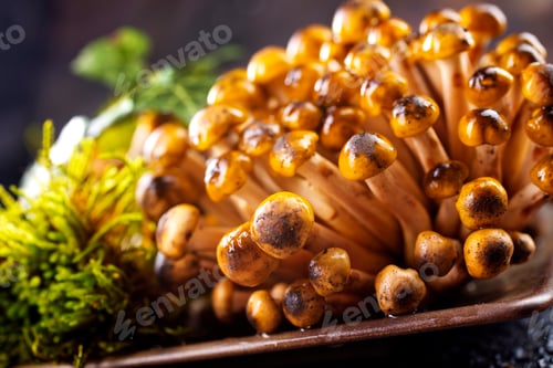 Preview: raw mushrooms on kitchen table, fresh mushrooms
