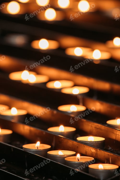 Preview: Group Of Candles In Church. Candles Light Background