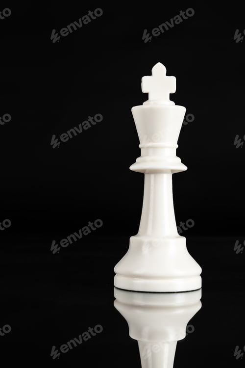 Preview: Chess piece close up on black background. Leadership concept