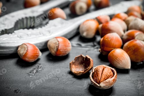 Preview: Hazelnuts in a shell with a Nutcracker.