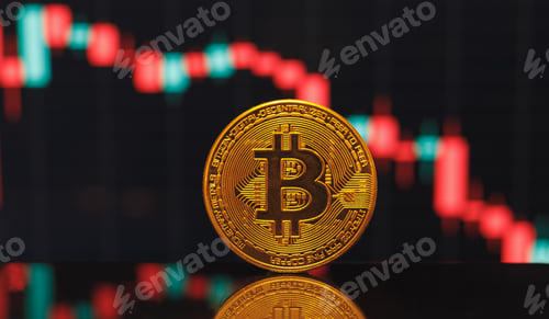 Preview: bitcoin on downtrend candlestick graph background