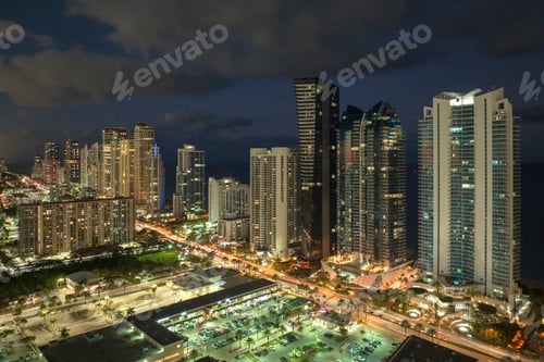 Preview: Aerial view of downtown district in Sunny Isles Beach city in Florida, USA.