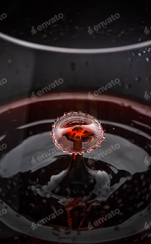 Preview: Red wine drop splashing inside glass close up