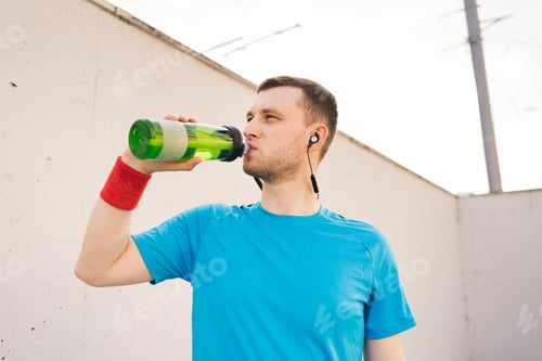 Preview: Man Drinking Water After Workout In City