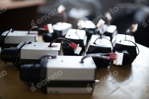 Preview: Device plastic cases with cables for TFT monitors on table