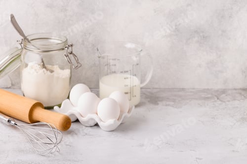 Preview: Bakery ingredients -flour, eggs, milk.