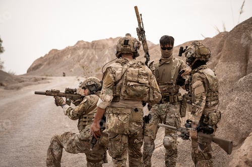 Preview: Soldiers aiming with their rifles
ready to fire during military operation