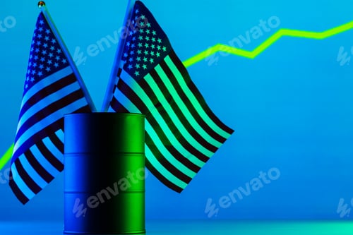 Preview: Price of american oil is changing concept. Black barrel with oil and graph