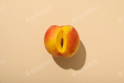 Preview: A peach with a cut on a light background.