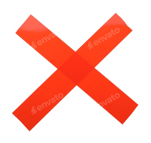 Preview: Cross made of red adhesive tape on white background, top view
