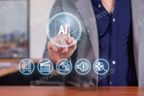 Preview: A Man Interacting with AI Video Editing Interface in a Modern Office