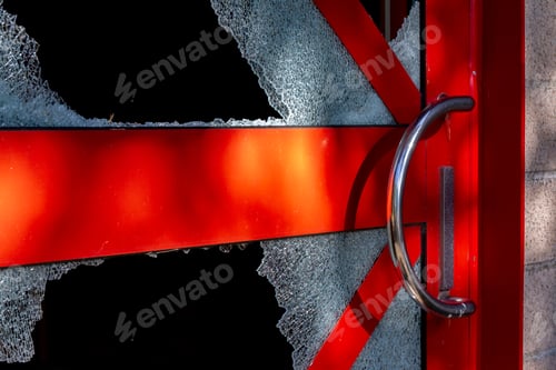 Preview: Crime scene, vandalism, smashed windows doors, broken glass, destroy, abandoned house, property