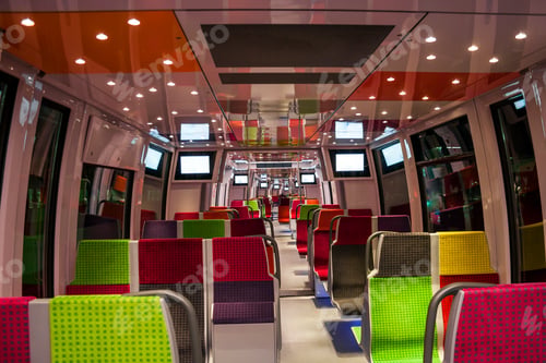 Preview: Interior of a modern european economy class fast train interior.