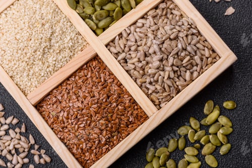 Preview: Flax, pumpkin, sunflower, and sesame seeds, ingredients for healthy eating