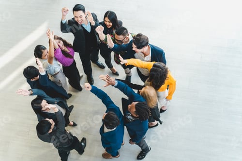 Preview: Celebrate victory to business success with colleagues. Business celebration party event with partner