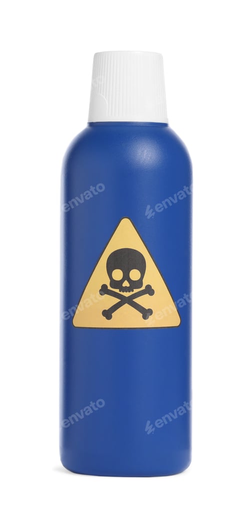 Preview: Bottle of toxic household chemical with warning sign isolated on white