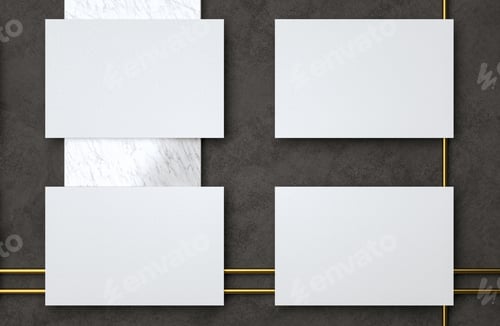 Preview: 3D Illustration. Blank white business cards mockups. Elegant modern template for branding identity