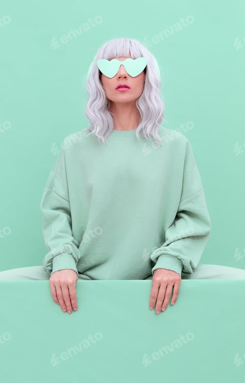 Preview: Fresh Mint Lady. Minimal aesthetic monochrome fashion design. Aqua menthe color trend