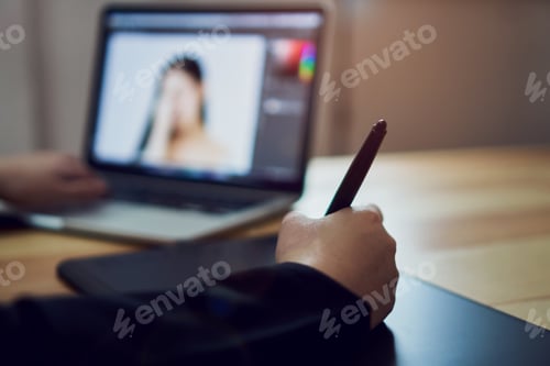Preview: Businessman is working with a computer graphic designer. and color chart.
