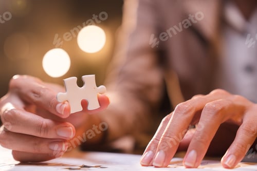 Preview: Business person team work holding jigsaw to connecting successful puzzle piece