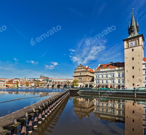 Preview: Prague Stare Mesto embankment view from Charles bridge