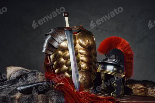 Preview: Studio shot of ancient legionary armoring and sword