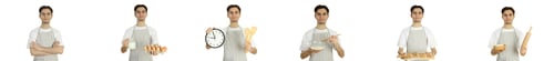 Preview: Set of young man in apron isolated on white background